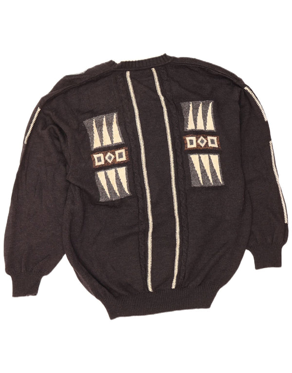 UMBERTO BILANCIONI Suéter masculino com decote em V 2XL lã geométrica cinza