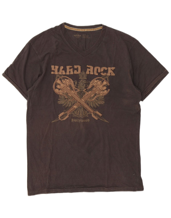 Camiseta masculina Hard Rock Cafe Hollywood Graphic Top algodão cinza médio