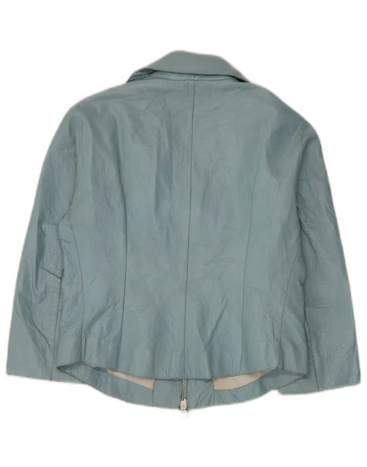 Jaqueta Bolero Feminina Vintage de Couro Manga 3/4 IT 42 Couro Azul Médio