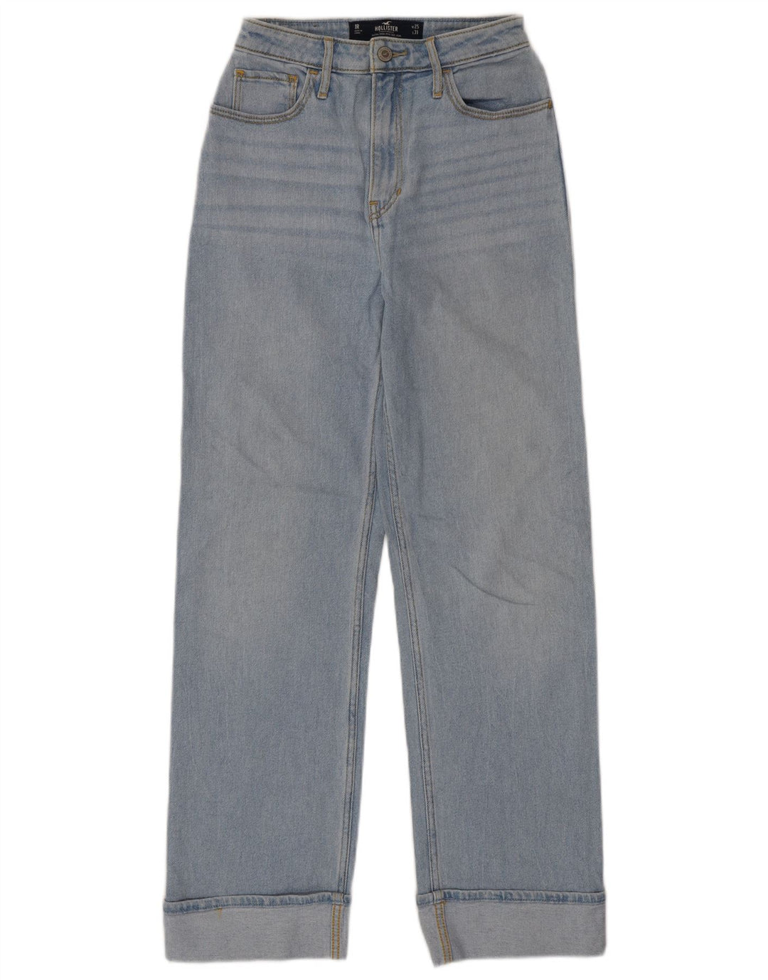 HOLLISTER Calça jeans reta feminina de cintura alta W25 L31 algodão azul