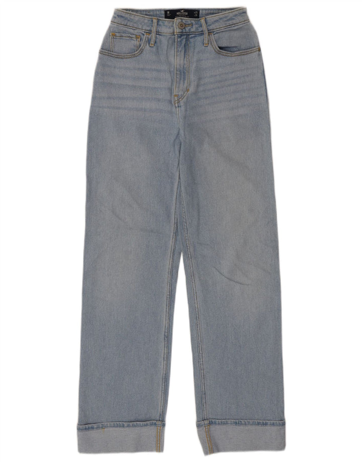 HOLLISTER Calça jeans reta feminina de cintura alta W25 L31 algodão azul