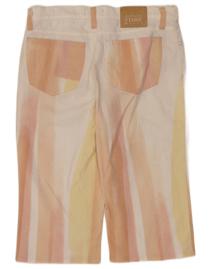 Gianfranco Ferre Bermuda jeans feminina W28 médio branco colorblock