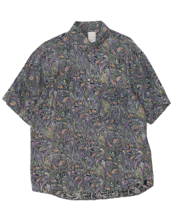 Camisa masculina vintage de manga curta grande algodão paisley multicolorido