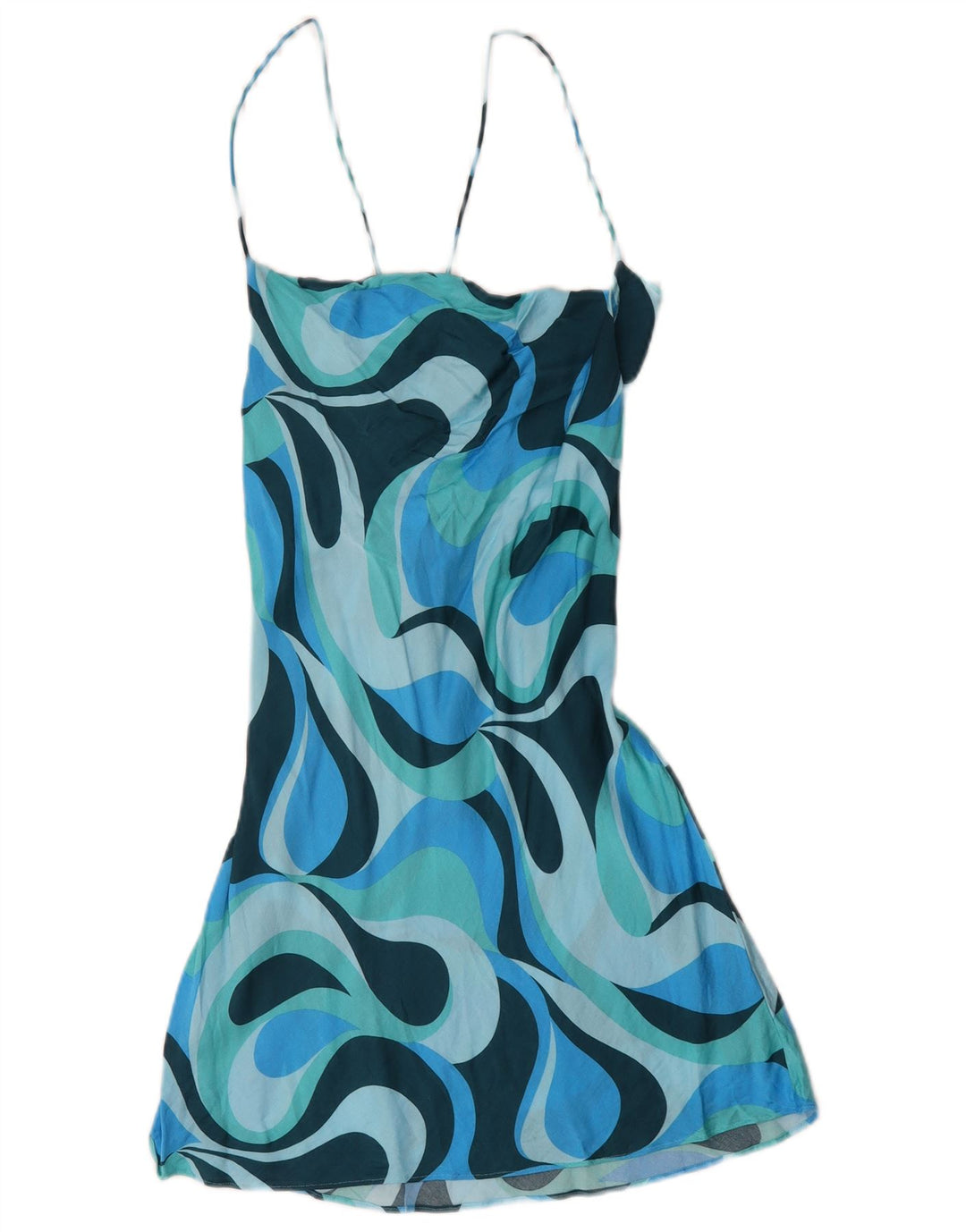 Vestido de verão feminino Zara com padrão abstrato Reino Unido 14 grande azul colorblock viscose