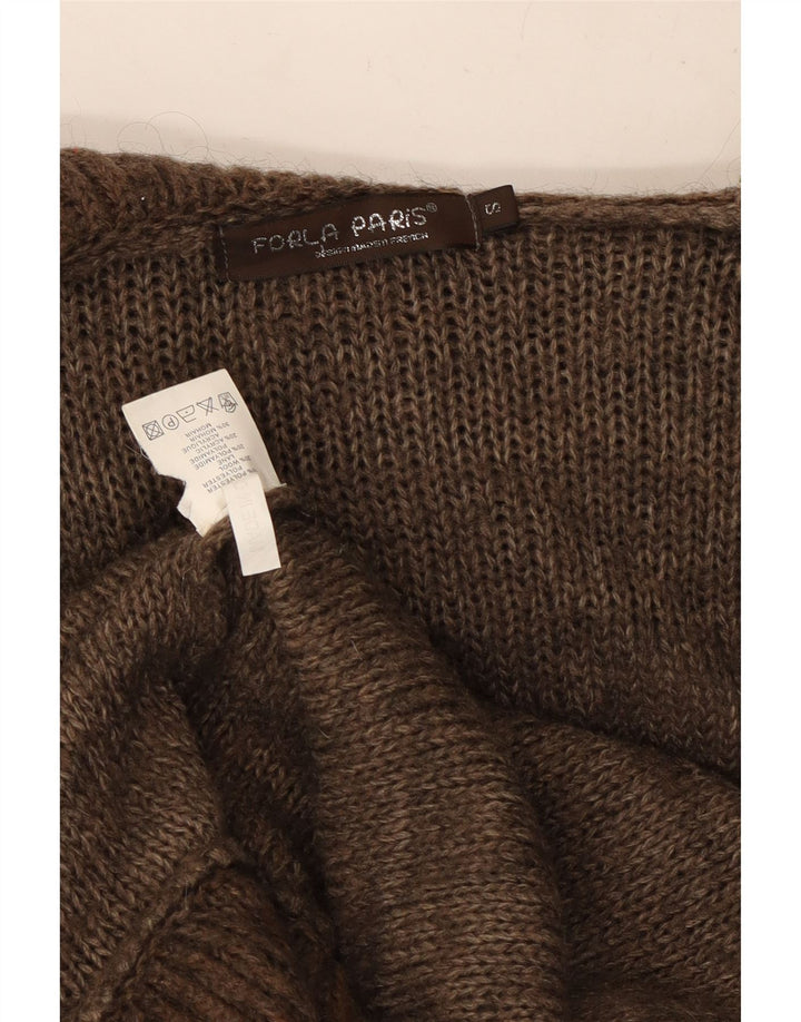Forla Suéter feminino Paris com babados na frente e cardigan Reino Unido 10 pequeno marrom