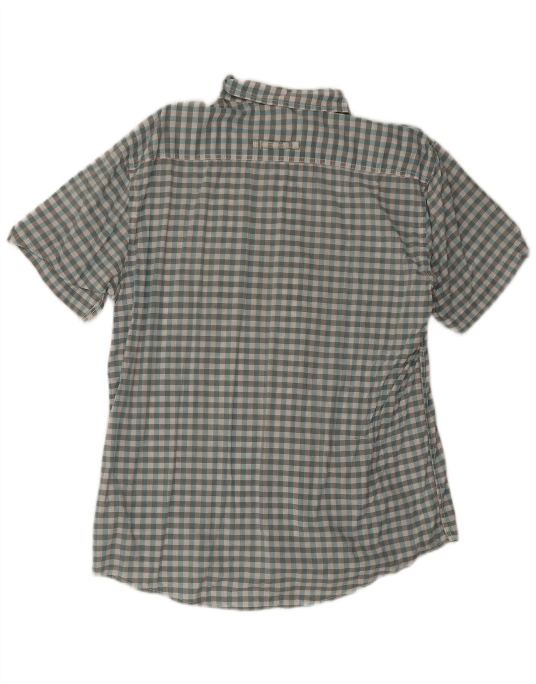 Camel Active Camisa masculina de manga curta regular fit grande algodão guingão azul