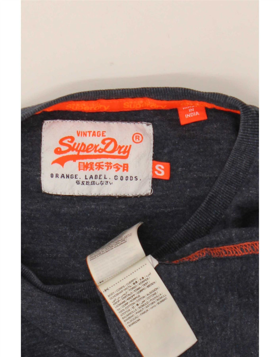 Top masculino Superdry manga comprida pequeno algodão manchado azul marinho