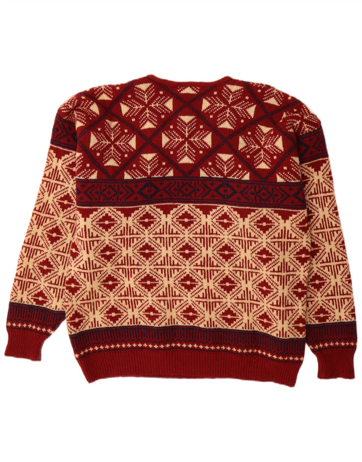 Suéter masculino Sondre com gola redonda, grande lã vermelha Fair Isle