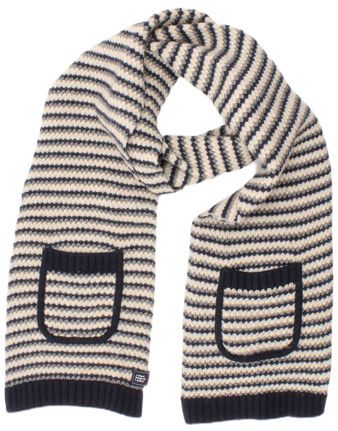 Cachecol feminino Tommy Hilfiger em malha retangular tamanho único lã listrada azul marinho