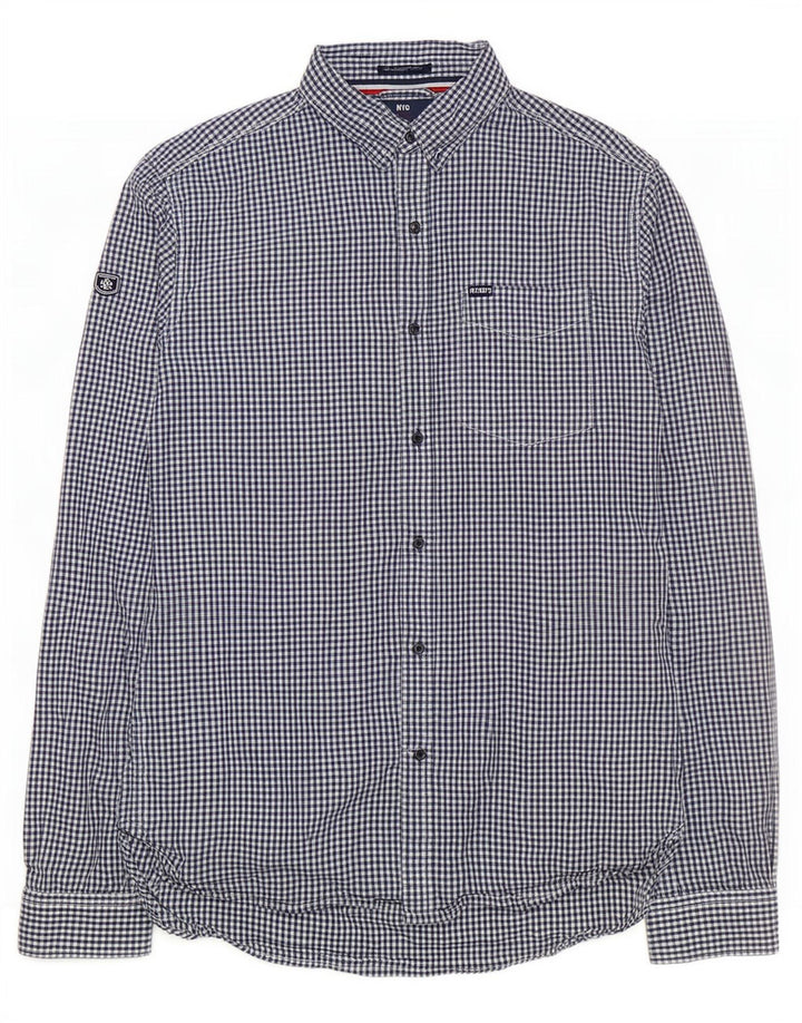 Camisa masculina Superdry grande algodão guingão azul marinho