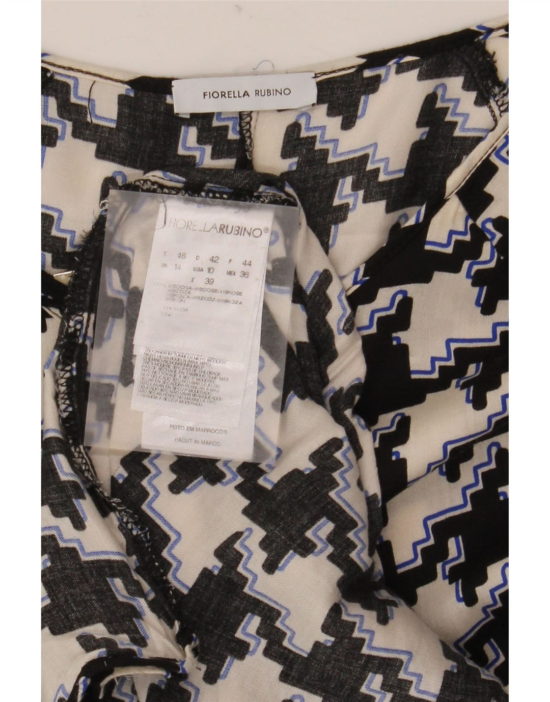 Blusa feminina Fiorella Rubino Top UK 14 médio preto Houndstooth Viscose