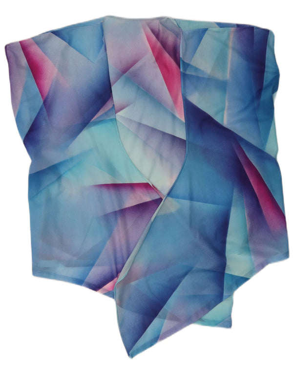 Cardigan assimétrico feminino vintage Reino Unido 14 azul médio geométrico