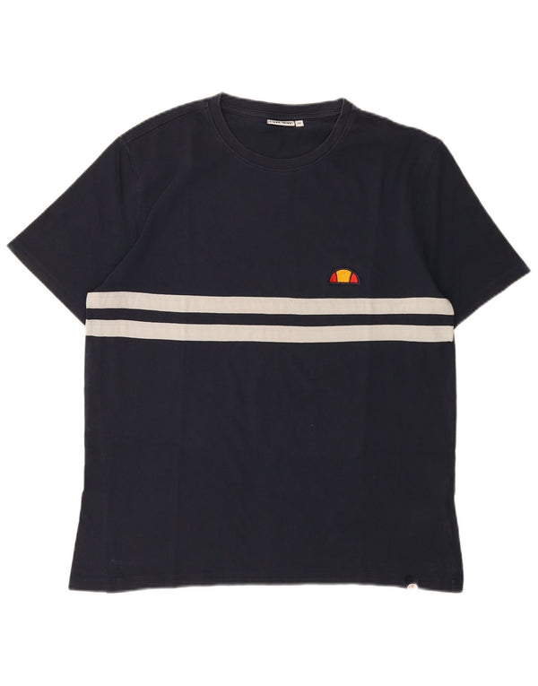 Camiseta masculina Ellesse Top médio listrado azul marinho de algodão