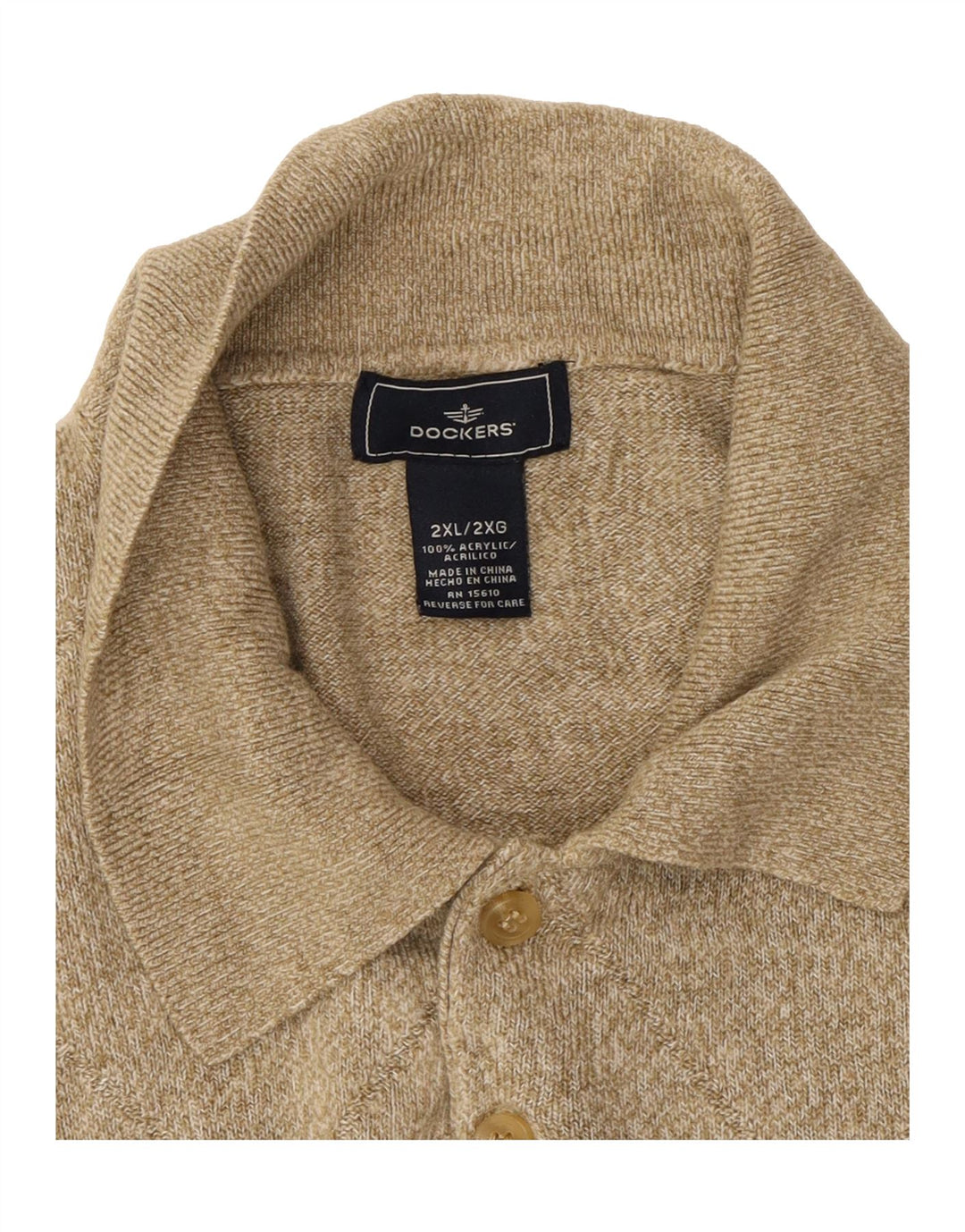 DOCKERS Mens Polo Neck Jumper Sweater 2XL Beige Acrylic Vintage Dockers and Second-Hand Dockers from Messina Hembry 
