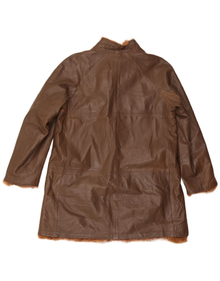Jaqueta de couro feminina vintage UK 12 marrom médio