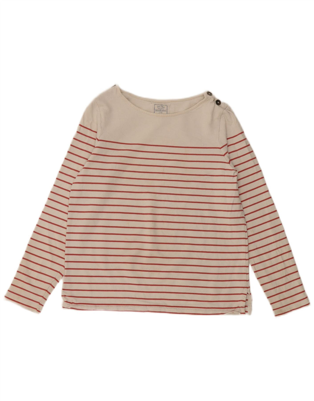 FAT FACE Top feminino de manga comprida Reino Unido 8 pequeno algodão listrado branco