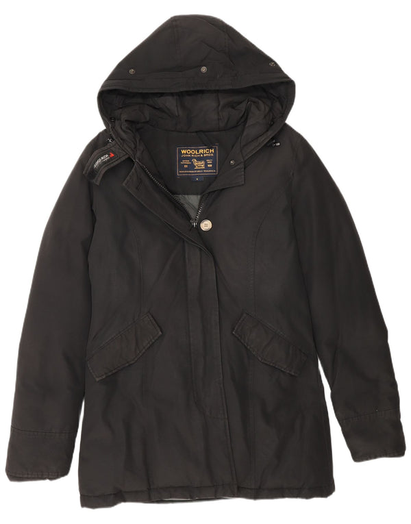 Jaqueta feminina acolchoada com capuz Woolrich UK 10 algodão preto pequeno