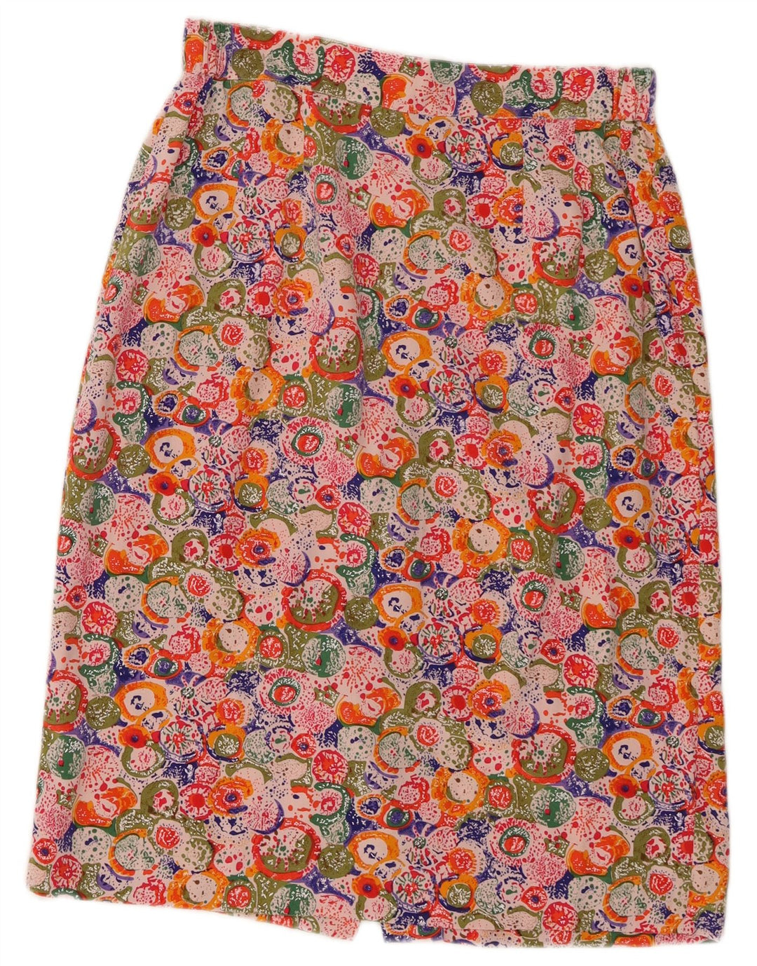 Saia reta feminina vintage UE 38 médio W28 seda floral multicolorida