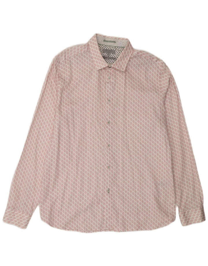 Camisa masculina TED BAKER tamanho 6 2XL algodão geométrico rosa
