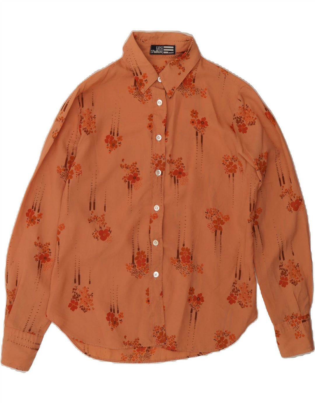 VINTAGE Womens Shirt IT 48 XL Orange Floral Vintage Vintage and Second-Hand Vintage from Messina Hembry 
