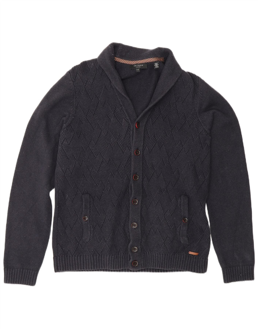 Suéter cardigã masculino Ted Baker tamanho 4 grande algodão azul marinho