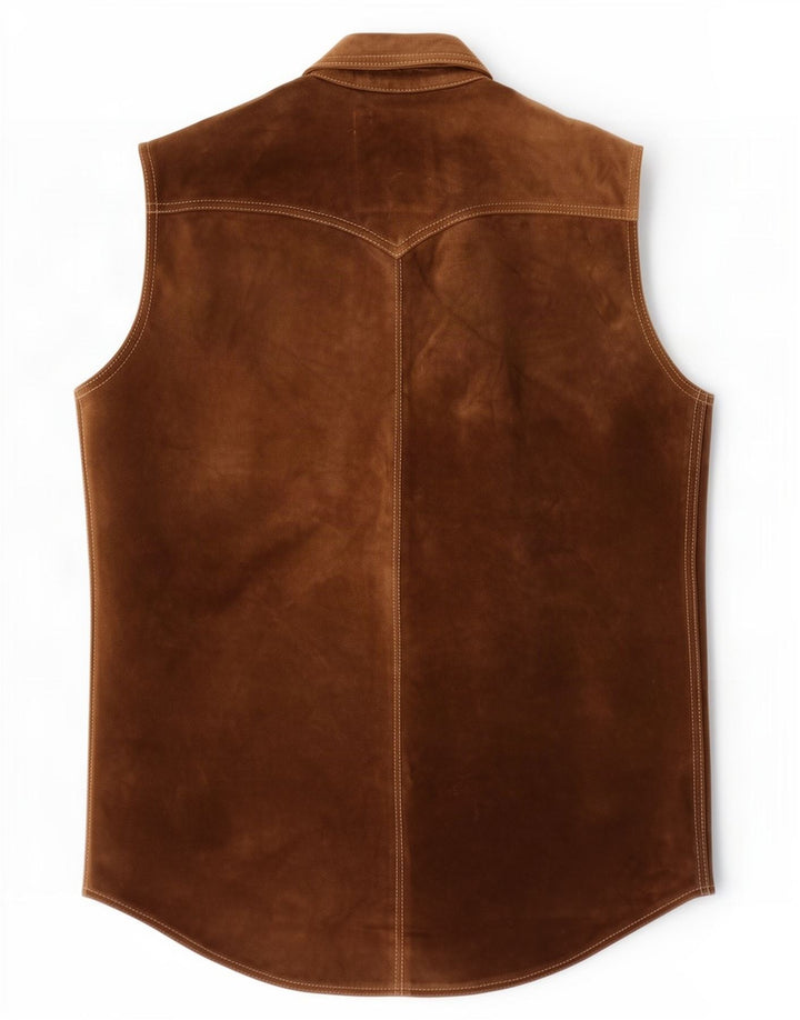 Colete masculino vintage de camurça UK 36 pequeno marrom