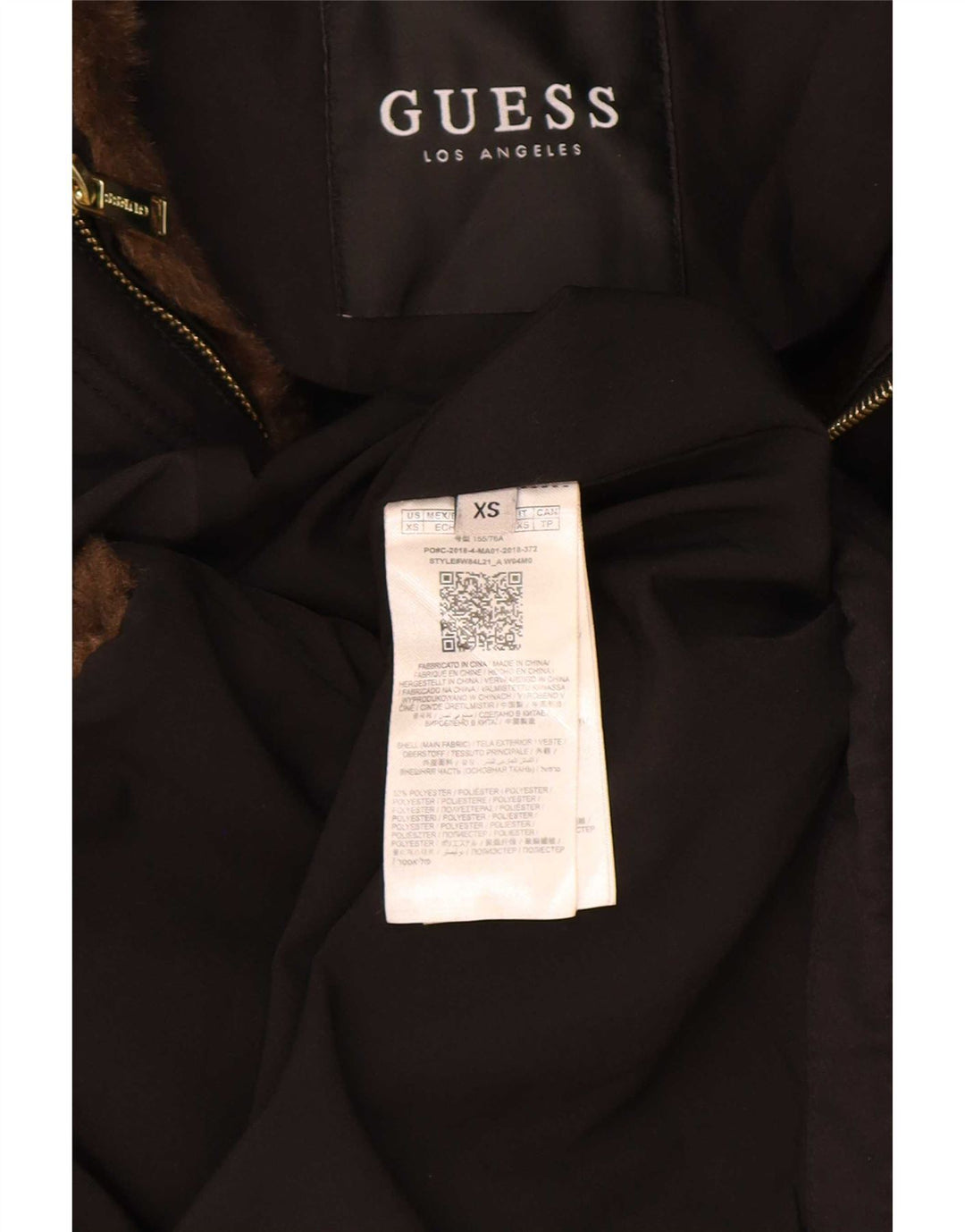 Guess Womens Graphic Hooded Parka Jacket UK 6 XS Poliéster Preto