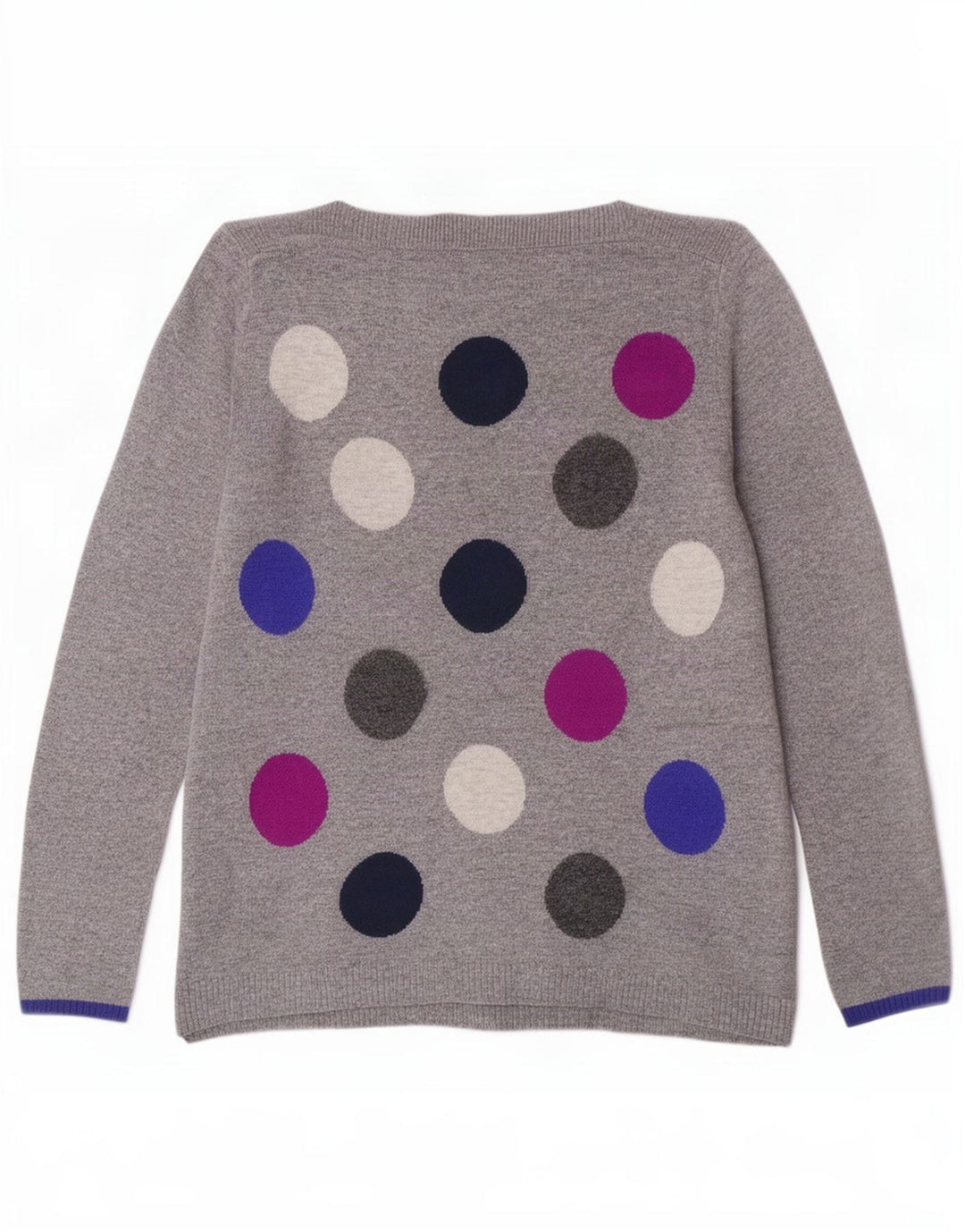 Suéter feminino com gola canoa White Stuff Reino Unido 10 pequeno cinza geométrico