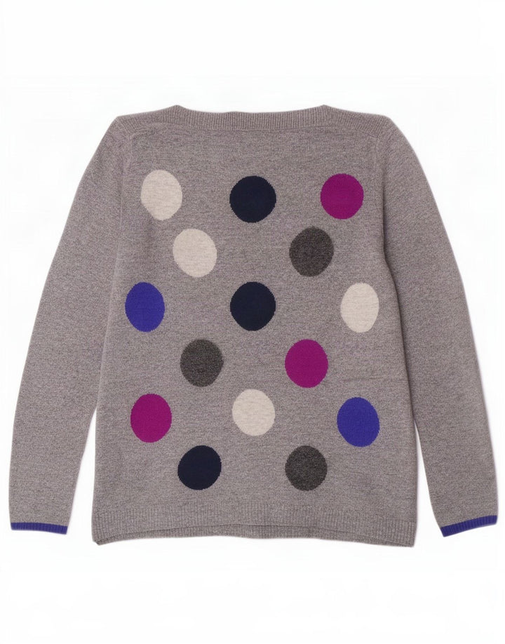 Suéter feminino com gola canoa White Stuff Reino Unido 10 pequeno cinza geométrico