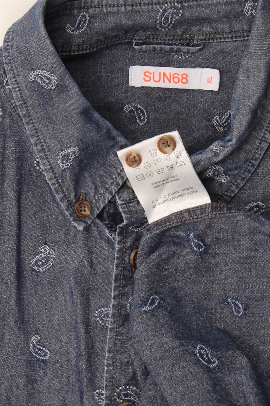 Camisa masculina SUN68 XL azul paisley algodão