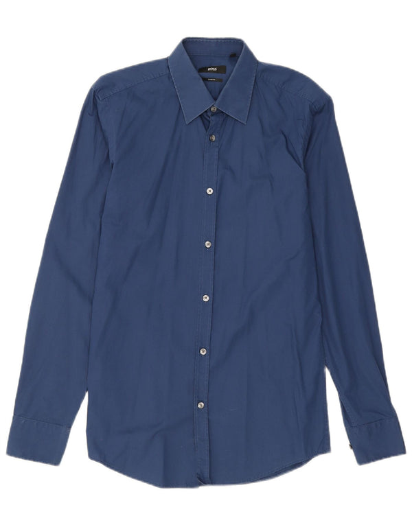 Camisa masculina slim fit HUGO BOSS tamanho 38 15 algodão azul marinho médio