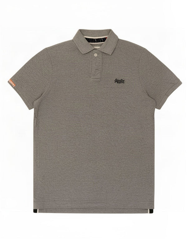 Superdry Mens Polo Shirt Large Grey Flecked Cotton