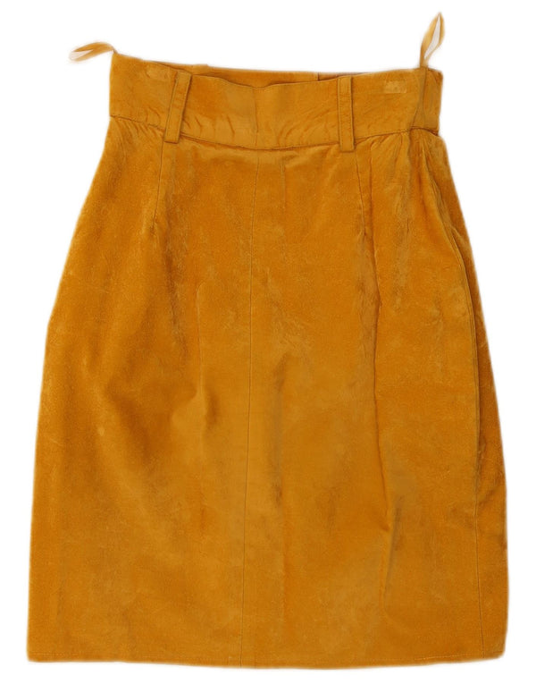 Saia lápis feminina vintage de cintura alta médio W26 algodão amarelo