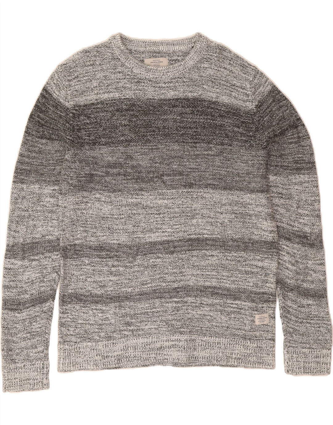 JACK & JONES Mens Crew Neck Jumper Sweater XL Grey Striped Cotton Vintage Jack & Jones and Second-Hand Jack & Jones from Messina Hembry 