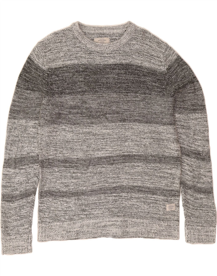 JACK & JONES Mens Crew Neck Jumper Sweater XL Grey Striped Cotton Vintage Jack & Jones and Second-Hand Jack & Jones from Messina Hembry 