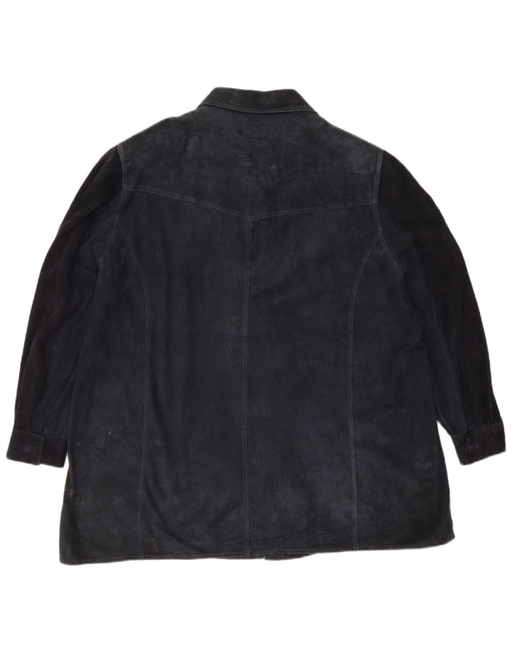 Jaqueta de camurça vintage feminina UK 18 XL azul marinho