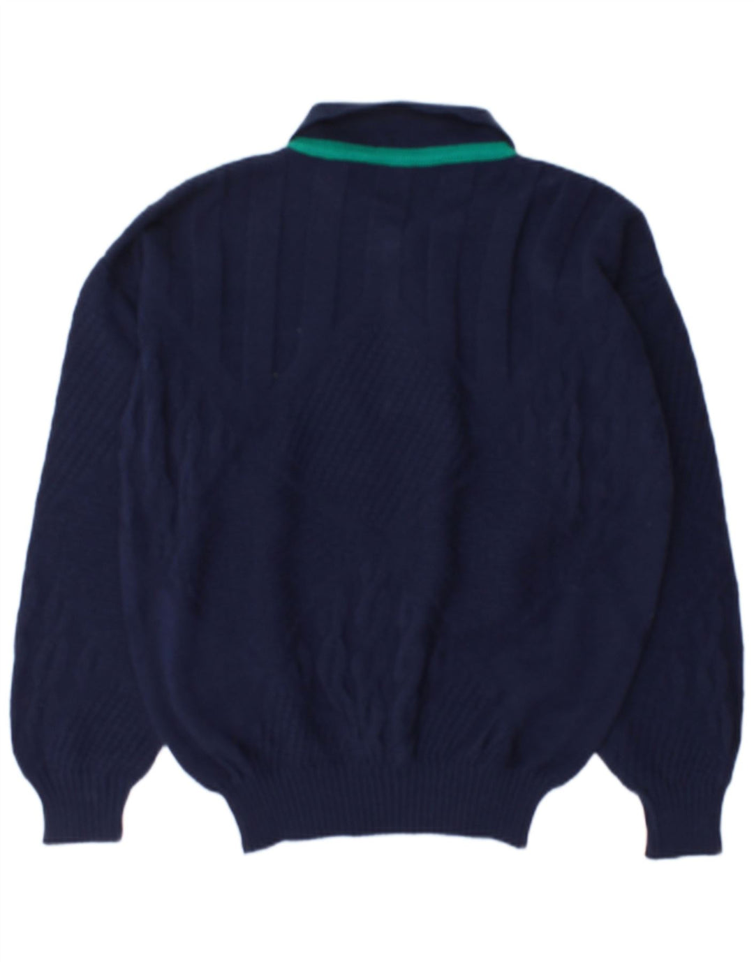 Suéter vintage masculino com gola polo, grande lã azul marinho