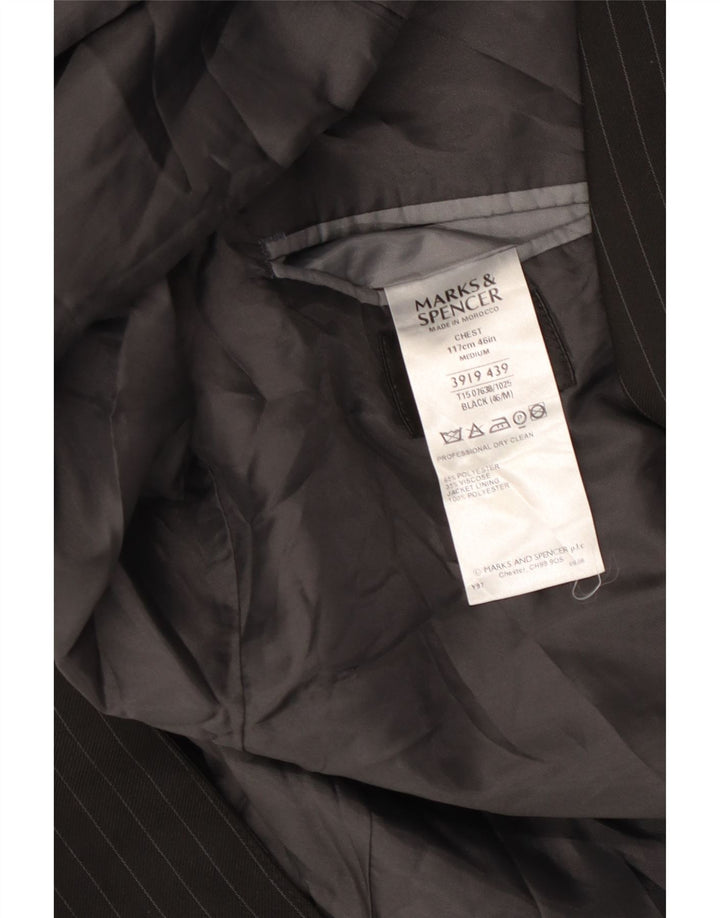 Jaqueta blazer masculina de 2 botões MARKS & SPENCER Reino Unido 46 3XL risca de giz preta
