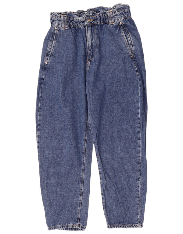Calça jeans feminina Zara cintura alta cortada UE 38 pequeno W28 L25 algodão azul