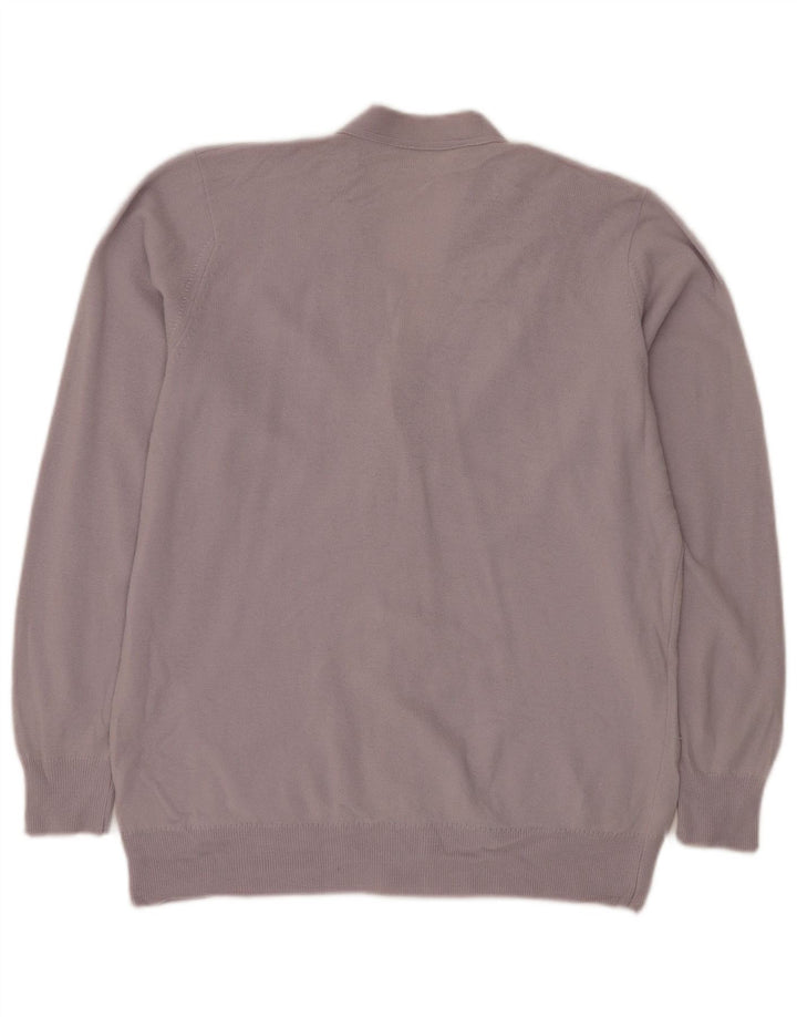 Suéter cardigã feminino Jaeger Reino Unido 14 lã de cordeiro roxa média