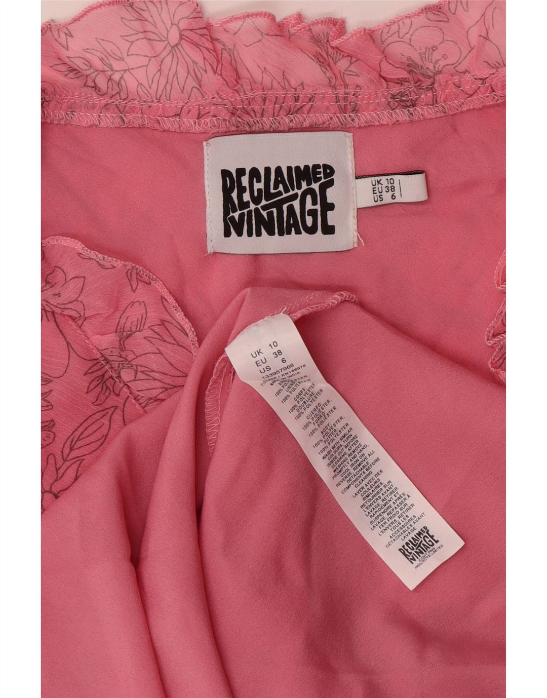 Vestido feminino vintage sem mangas evasê UK 10 pequeno poliéster floral rosa