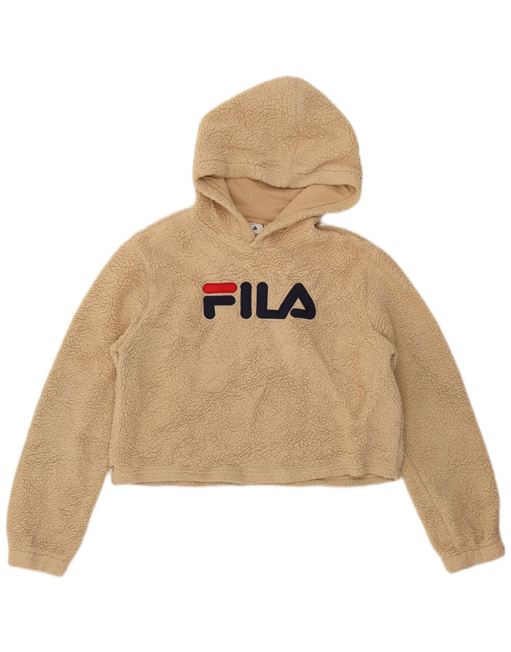 Suéter feminino FILA Crop Graphic Fleece Reino Unido 16 Grande Poliéster Bege