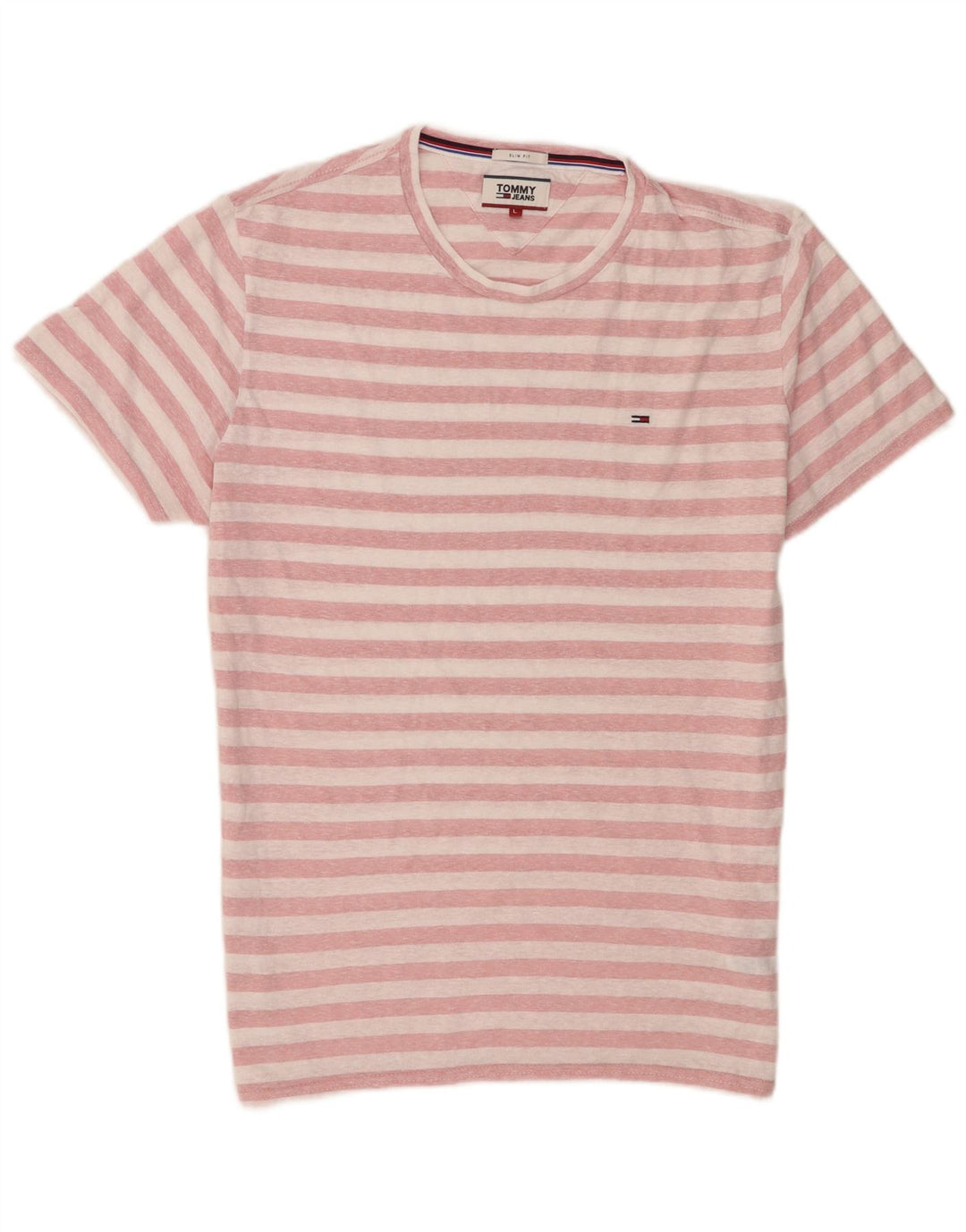 Tommy Hilfiger Camiseta masculina grande poliéster listrado rosa