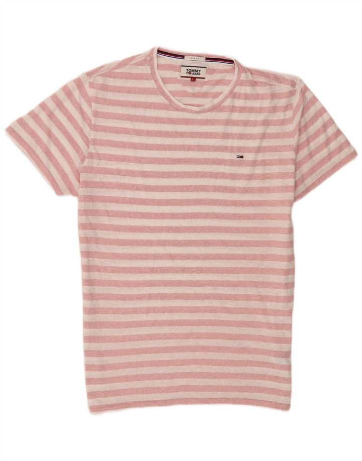Tommy Hilfiger Camiseta masculina grande poliéster listrado rosa