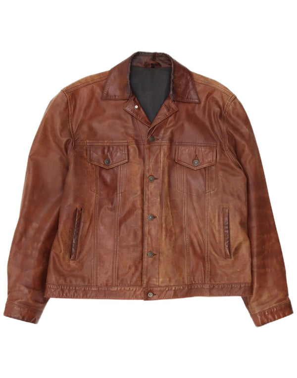 Angelo Litrico Mens By C&A Bomber Leather Jacket UK 42 XL Marrom
