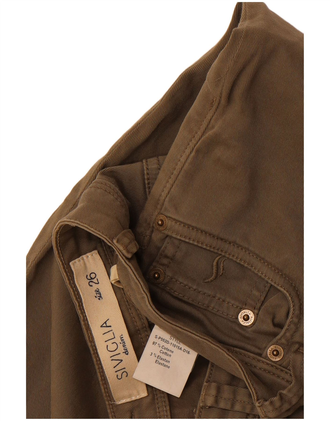 SIVIGLIA Jeans Slim Feminino W26 L32 Algodão Cáqui