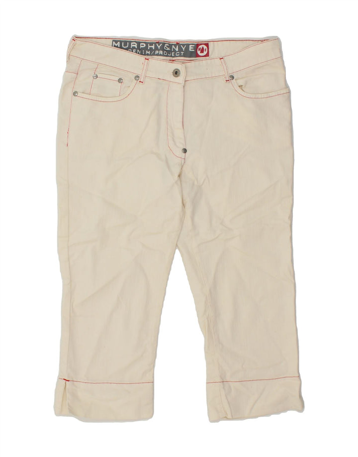 MURPHY & NYE Womens Straight Capri Trousers W32 L20 Off White Cotton Vintage Murphy & Nye and Second-Hand Murphy & Nye from Messina Hembry 