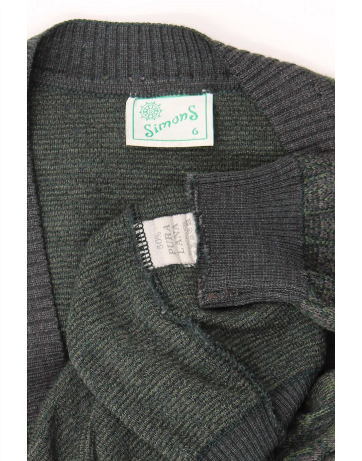 Suéter cardigã masculino vintage grande lã geométrica verde