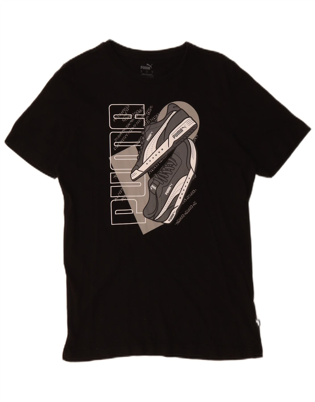 Puma Mens Graphic T-Shirt Top Pequeno Algodão Preto