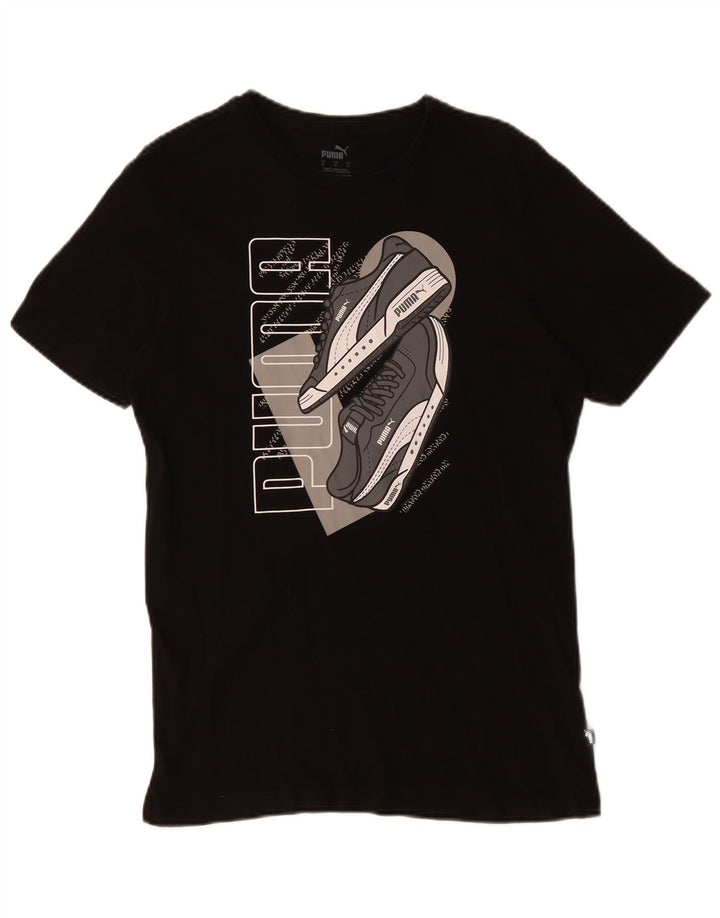 Puma Mens Graphic T-Shirt Top Pequeno Algodão Preto